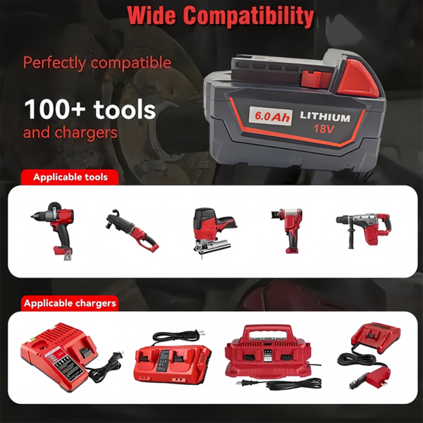 Compatible with Milwaukee power tools，M18 48-1-1860 18V Lithium battery