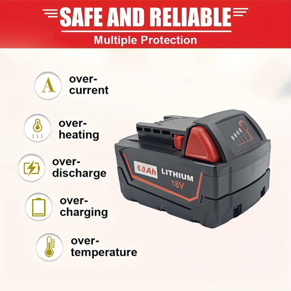 Compatible with Milwaukee power tools，M18 48-1-1860 18V Lithium battery